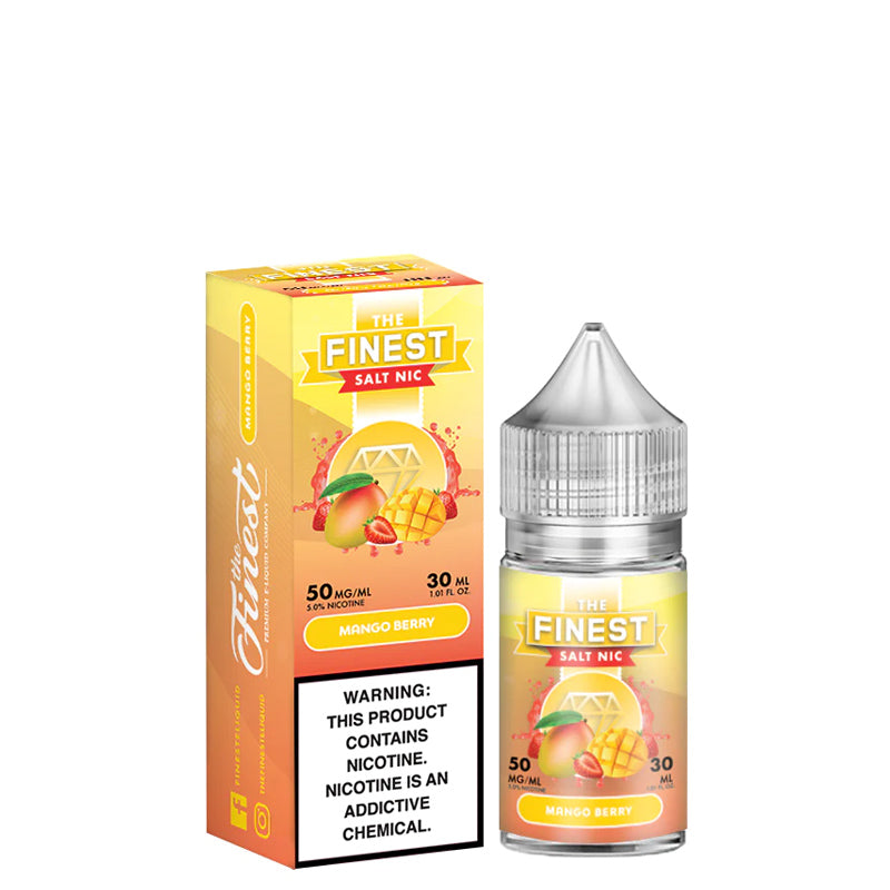 A box of Mango Berry Finest SaltNic Series with a warning sign and a 30ml bottle next to it - Vaper Corner