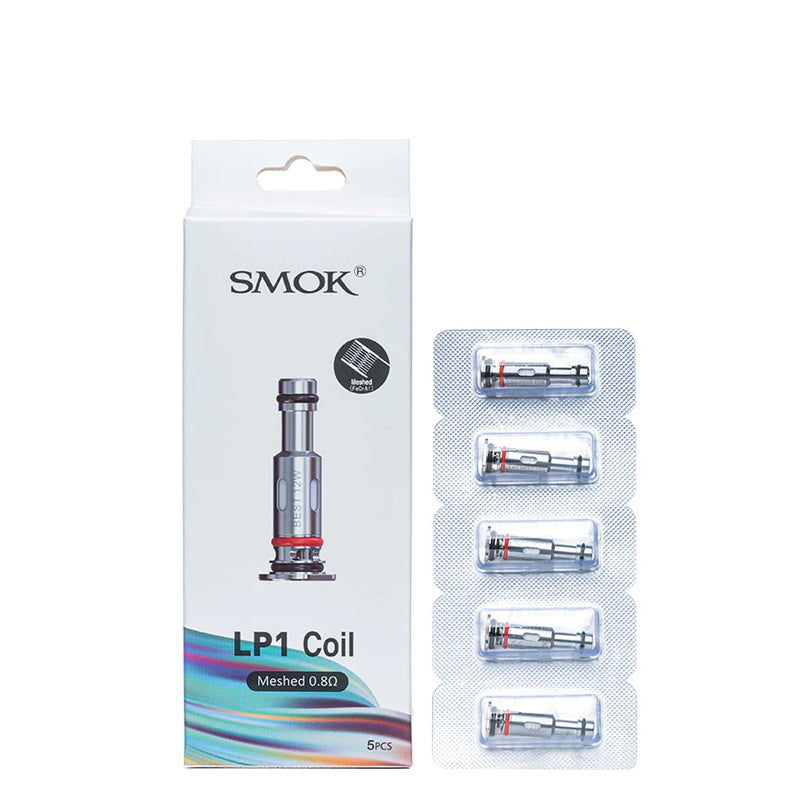 A box of SMOK LP1 Replacement Coils Meshed 0.8 ohm and a pack of five coils next to it - Vaper Corner