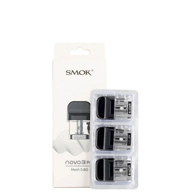 A box of SMOK Novo 3 Pods and a pack of three pods next to it - Vaper Corner